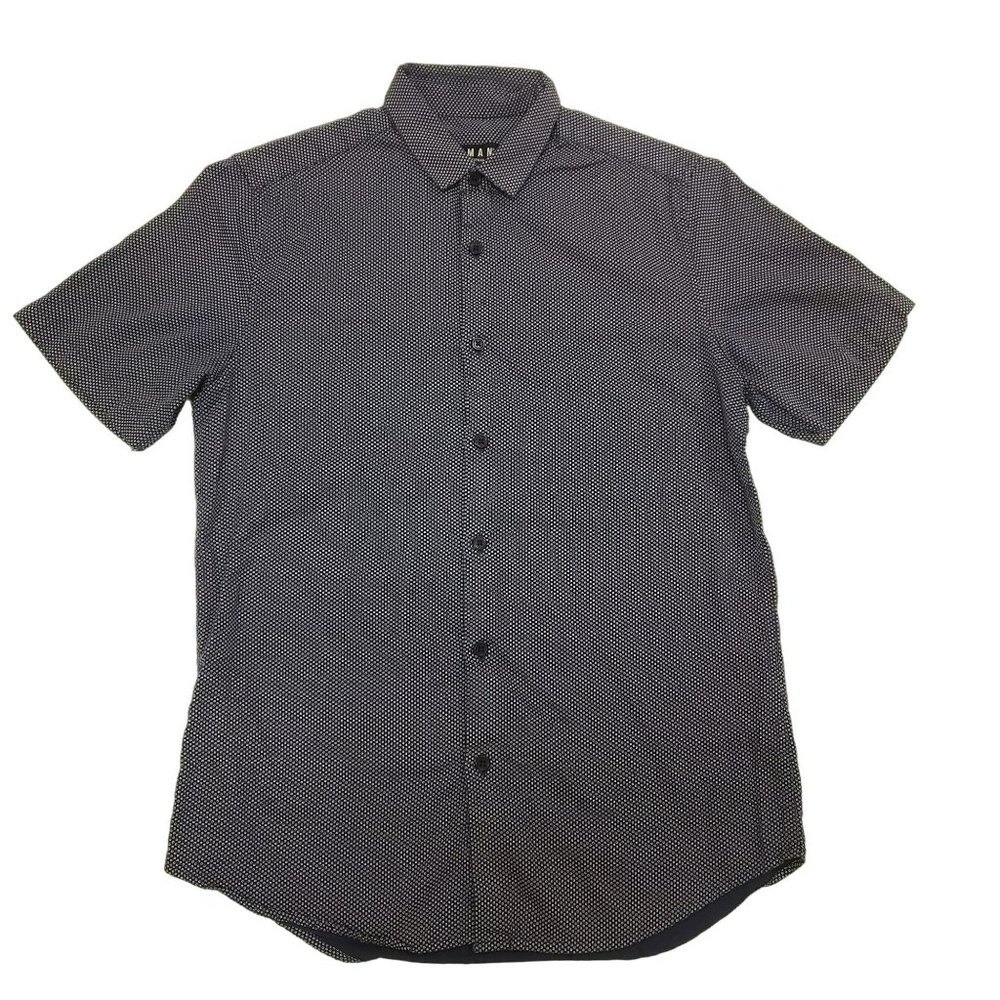 Topman Casual Button Down Shirt Short Sleeve Oxford Shirt Micro Square Blue S